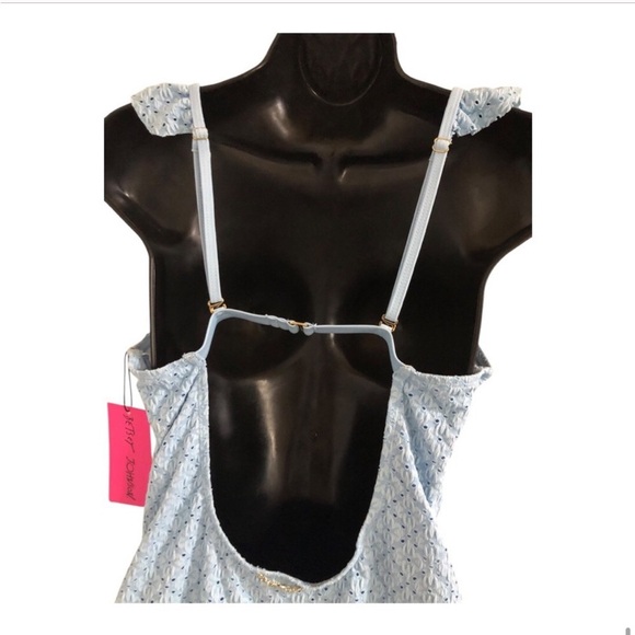 Betsey Johnson Clear sky blue 1piece Ruffle strap eyelet Swimsuit‎ size medium - Picture 9 of 16
